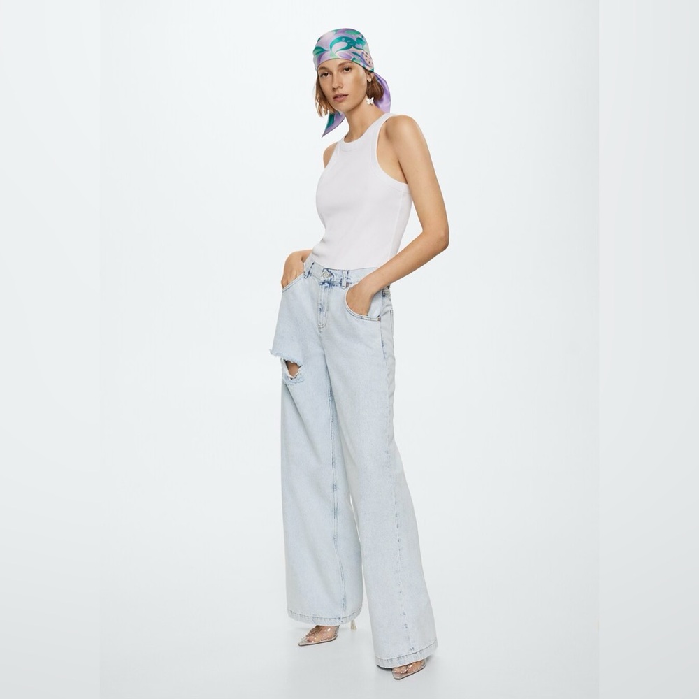 MANGO Decorative ripped wideleg jeans